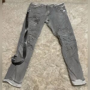 SMOKERISE Destroyed Skinny Men's Gray Distressed Hip Hop Jeans Sz. 38x32